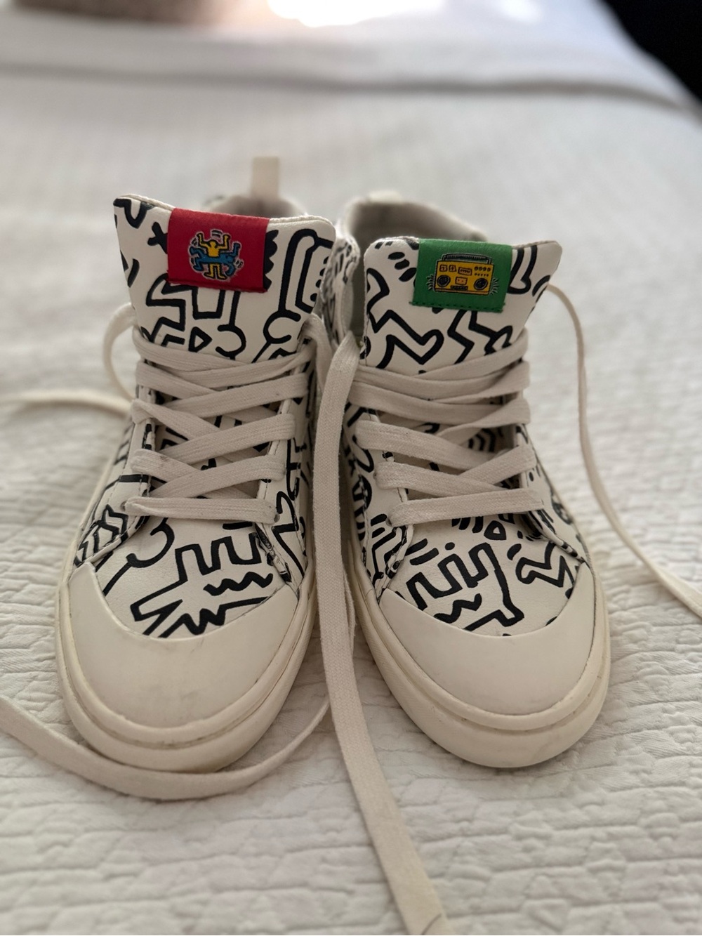Zara x Keith Haring White High-Top Kids Sneakers with Black Doodle Print
